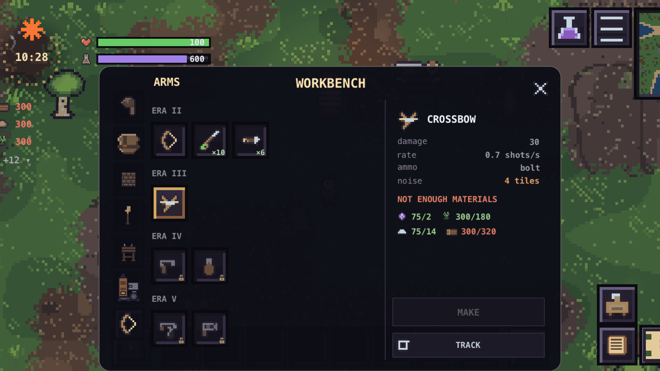 Crafting a weapon at the workbench